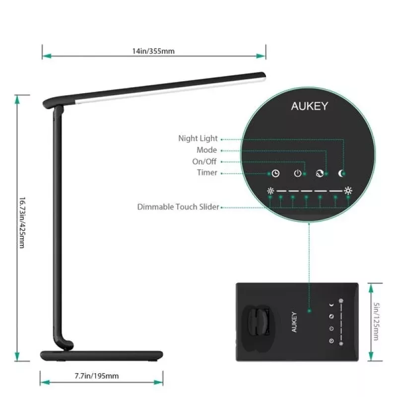 LED desk lamp Aukey LT-T10 12W 3000–6500K — adjustable color temperature, black