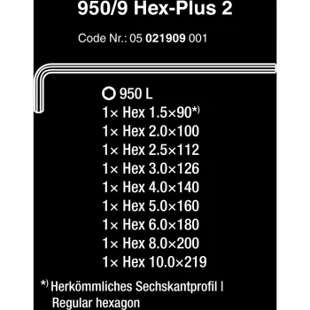L-shaped hex key set Wera 05021909001