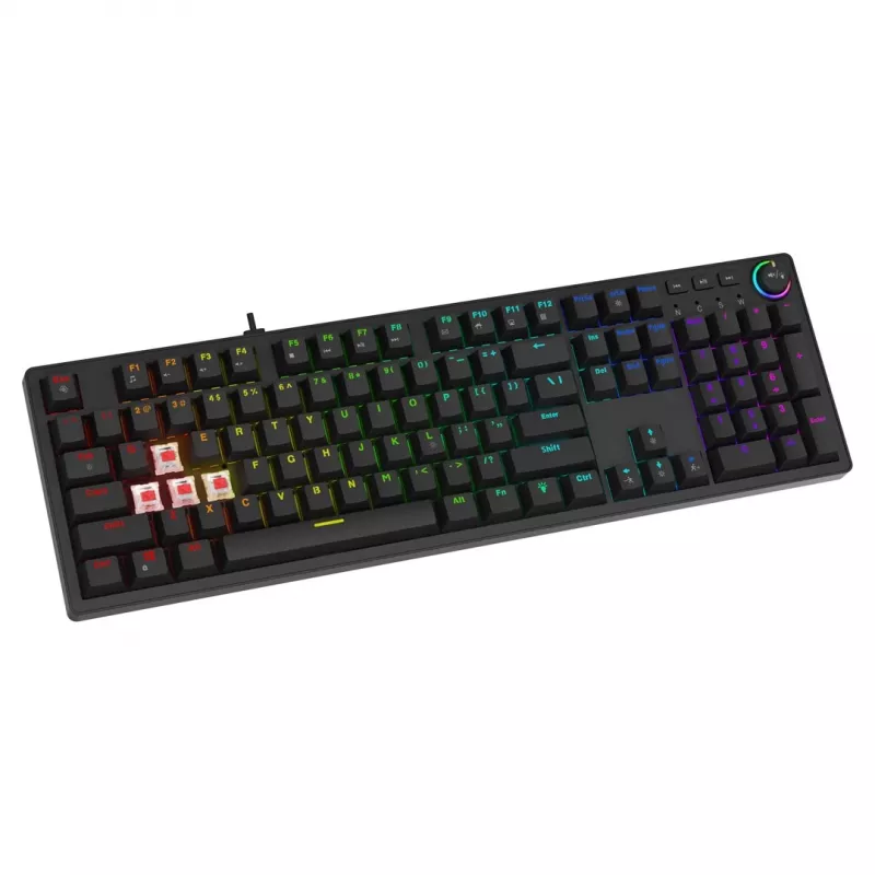 Gaming keyboard SAVIO STYX BROWN — mechanical Outemu Brown, QZERTY US International, RGB, USB, full-size 104 keys, black