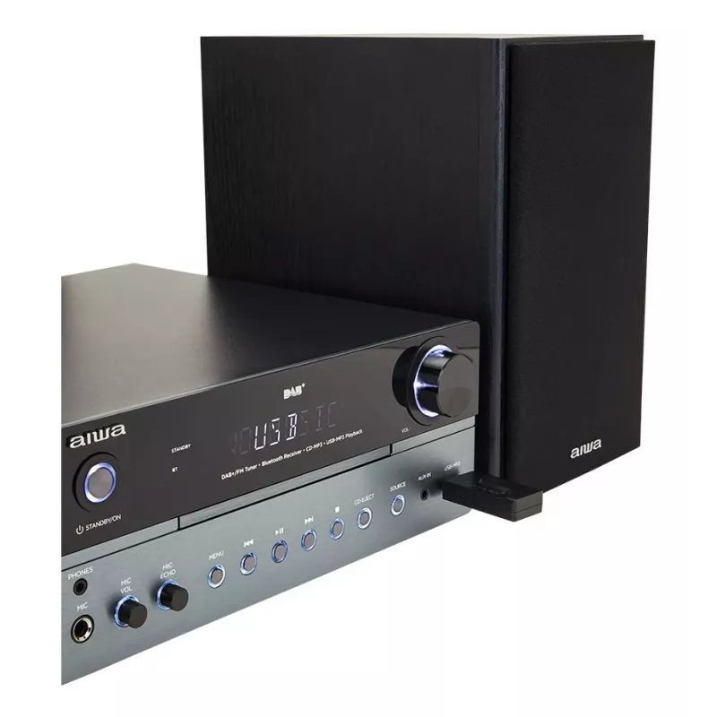 Home audio micro system Aiwa MSBTU-700DAB — 25W RMS, DAB+/FM, Bluetooth 10m, tray CD, LED display, Black/Arctic blue