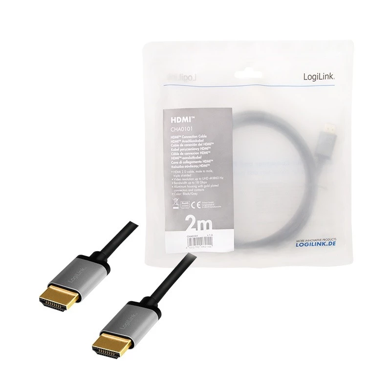 LogiLink CHA0101 HDMI AV Cable Black-grey 2m HDMI to HDMI Plugs