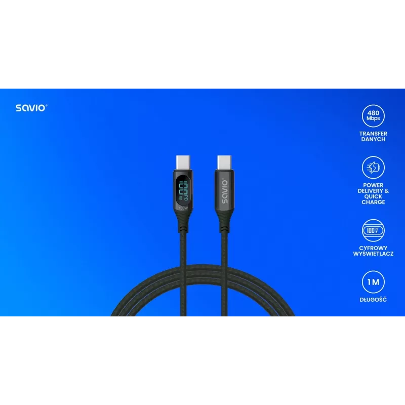 Savio USB-C - USB-C cable CL-174 1m black USB 3.2 Gen 1