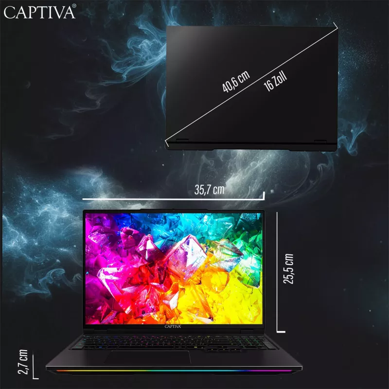 Captiva Ultimate Gaming R95-061GE gaming laptop, AMD Ryzen 9 9955HX, 16 inch WQXGA, 64GB DDR5, 2TB SSD, NVIDIA GeForce RTX 5090, Windows 11