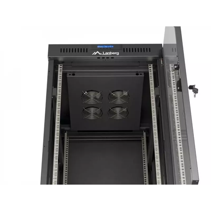 Network Rack Cabinet LANBERG 19 inch 24U 600x800 mm black with glass door and LCD cutout (Flat Pack) v2