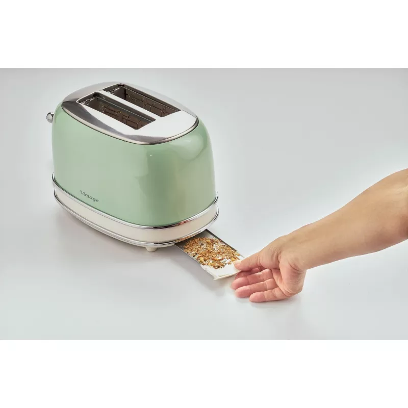 Ariete 155 Design 2 Slice Toaster with Sandwich Cages, 6 Toasting Levels, 810 W, Stainless Steel Body, Removable Crumb Tray, Pastel green