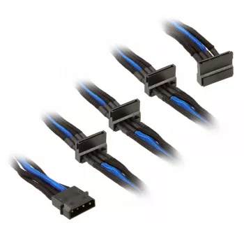 SilverStone 4-Pol-Molex to 4x SATA Cable, 300mm - black/Blue
