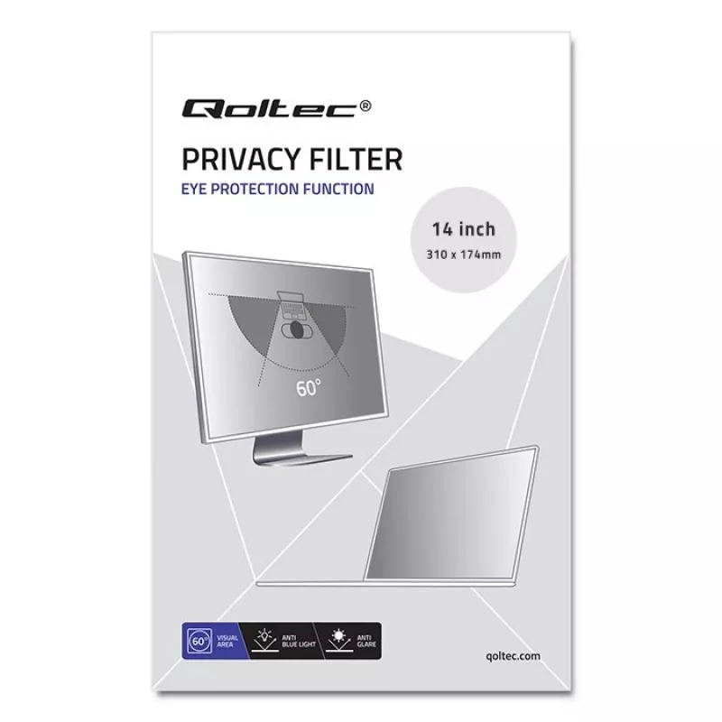 Qoltec Filtro Di Privatizzazione GDPR 14 Pollici 16:9 (12.20, 16 : 9), Pellicola Protettiva per Notebook
