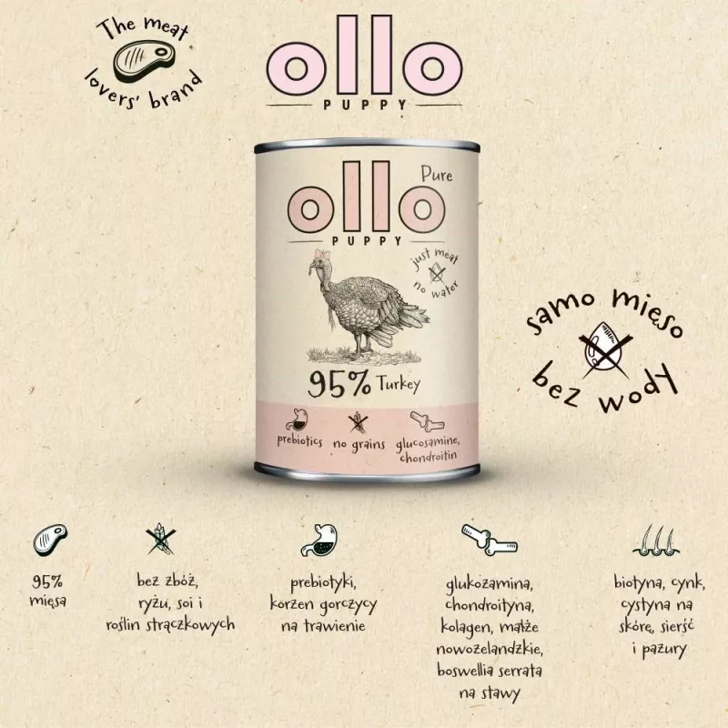 OLLO Puppy Pure Turkey - wet dog food - 400 g