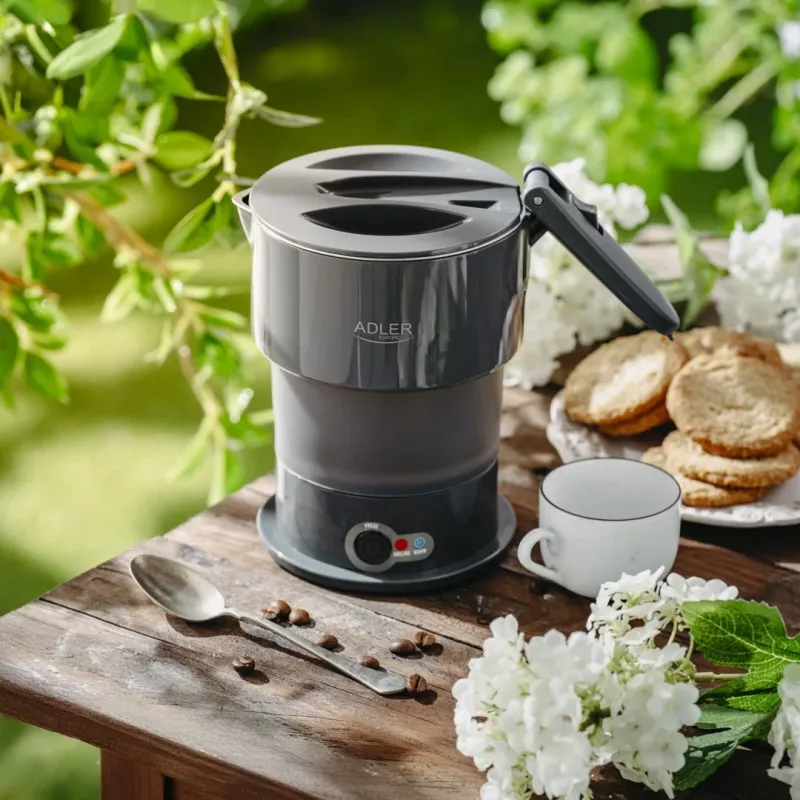 Electric kettle Adler AD 1377G, 0.6 L capacity, 600 W, grey, plastic/silicone/stainless steel