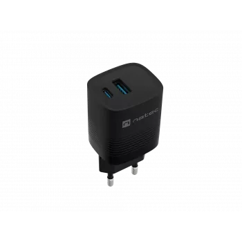NATEC wired mobile device charger NUC-2141, 30W, USB-C PD 3.0 + USB-A QC 3.0, 110–240V, black