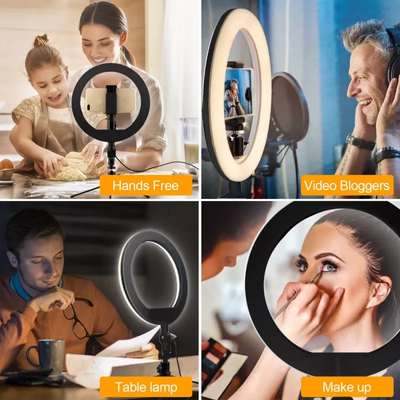 Maclean MCE610 10 12W LED Ring Light with Tripod Stand and Bluetooth Shutter 3 Colours 10 brightness levels 10% -100% Adjustable brightness 160 LED Smartphone Holder lighting light