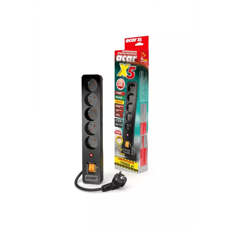 Acar X5/1,5 power strip 5 outlets with surge protector 1,5 M Acar X5-Black
