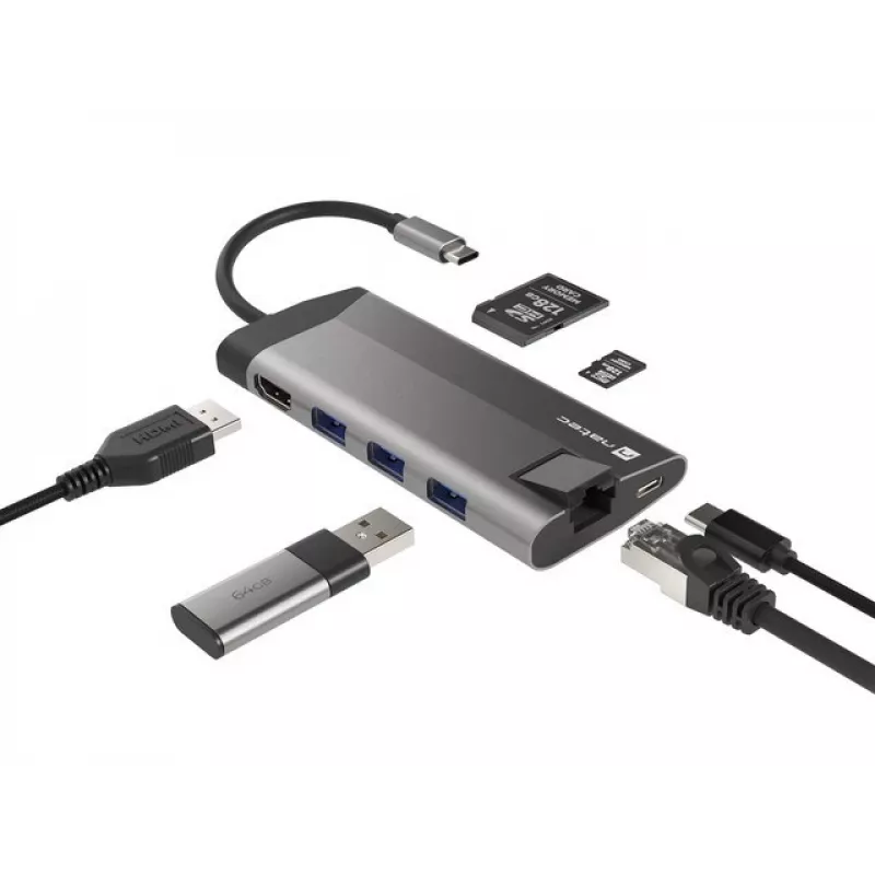 NATEC Fowler Plus USB Type-C Black Grey MicroSD SD Hub