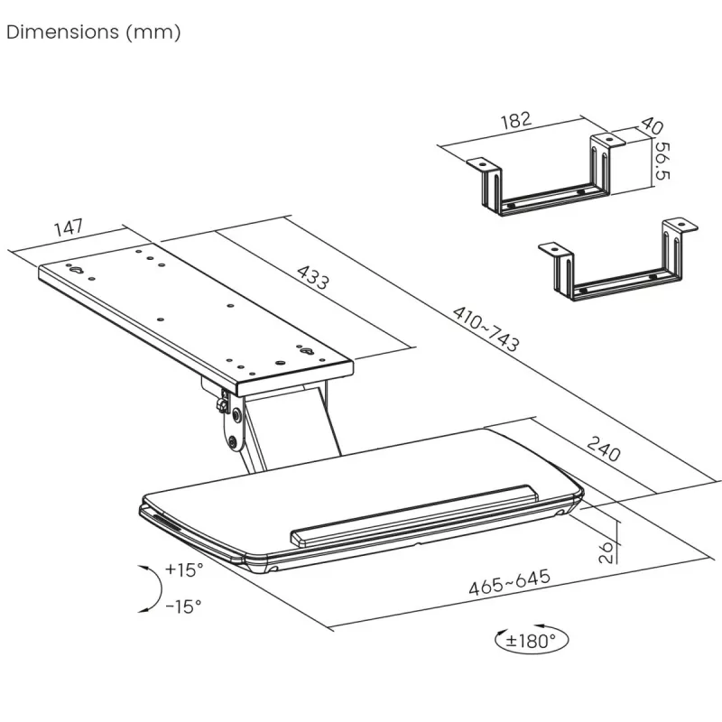 Keyboard holder MACLEAN MC-156 W — adjustable under-desk tray, max load 5 kg