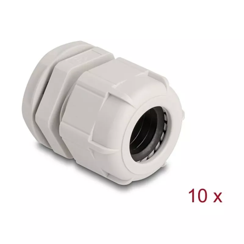 Cable gland M25 DELOCK 10 pcs, plastic, grey