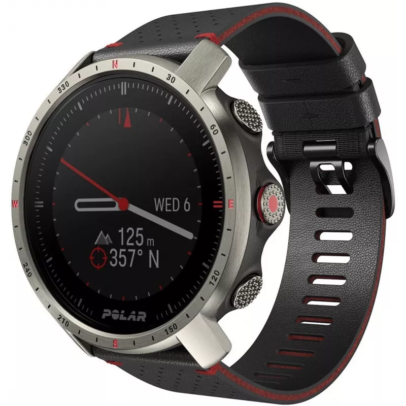 Polar Grit X Pro - Titanium - Sports watch with strap - perforated leather - grey - Band size: M/L - Display 3cm (1.2) - Bluetooth - 41 g (90085777)