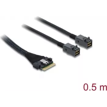 DELOCK PCIe 4.0 Slim SAS cable SFF-8654 8i to 2× Mini SAS HD SFF-8643, 0.5 m