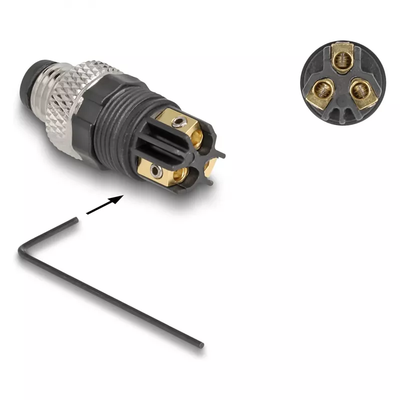 DeLOCK M8 Connector A-coded 3 pin male screw connection black