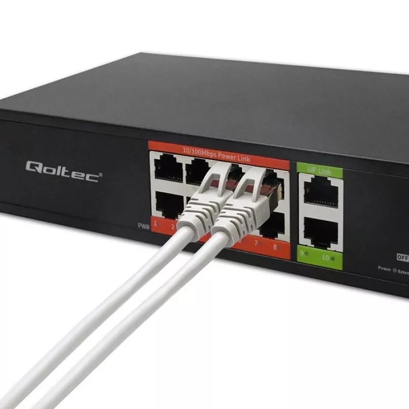 Network switch QOLTEC FAST Ethernet PoE 8xRJ45 with 2xRJ45 uplink (model 52290)