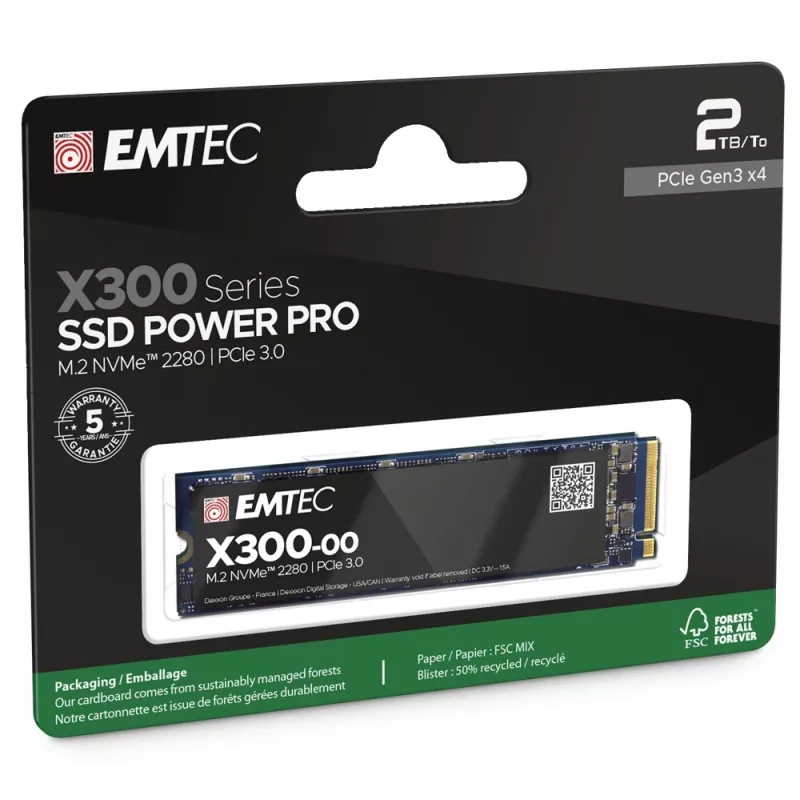 Internal M.2 2280 NVMe SSD EMTEC X300 Power Pro 2TB PCIe Gen3 x4 — 2500/2000 MB/s