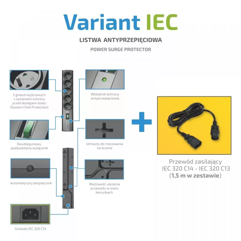 Power strip EVER Variant 5 sockets 1.5 m cable