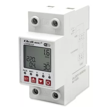 DIN-rail WiFi relay QOLTEC 50990, single-channel, 63A switching for electricity metering and remote control