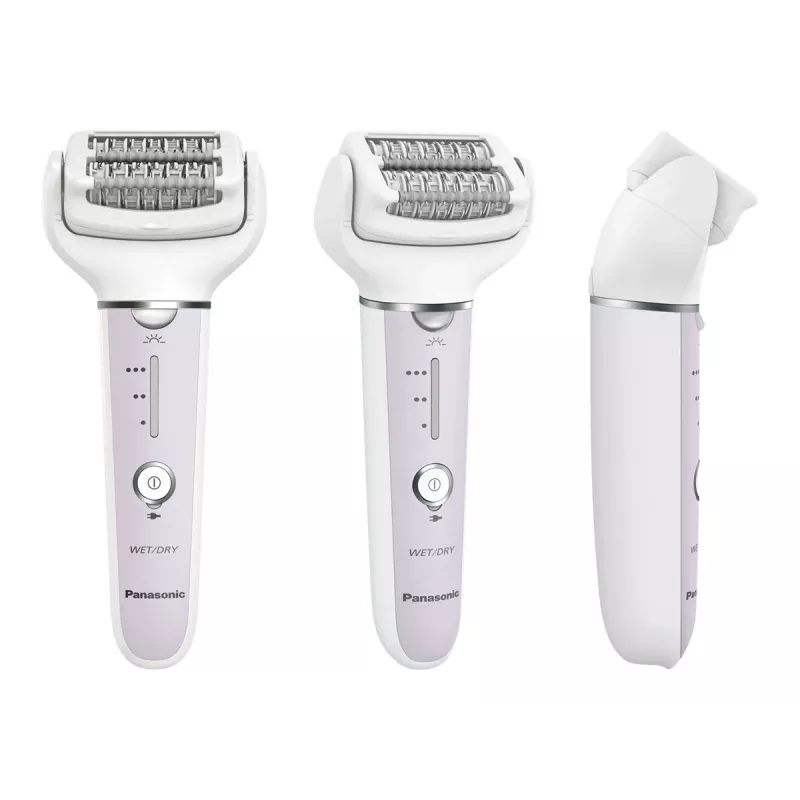 Epilator Panasonic ES-EY30A — 60 tweezers, 3 speeds, Wet & Dry, battery-powered, white/purple
