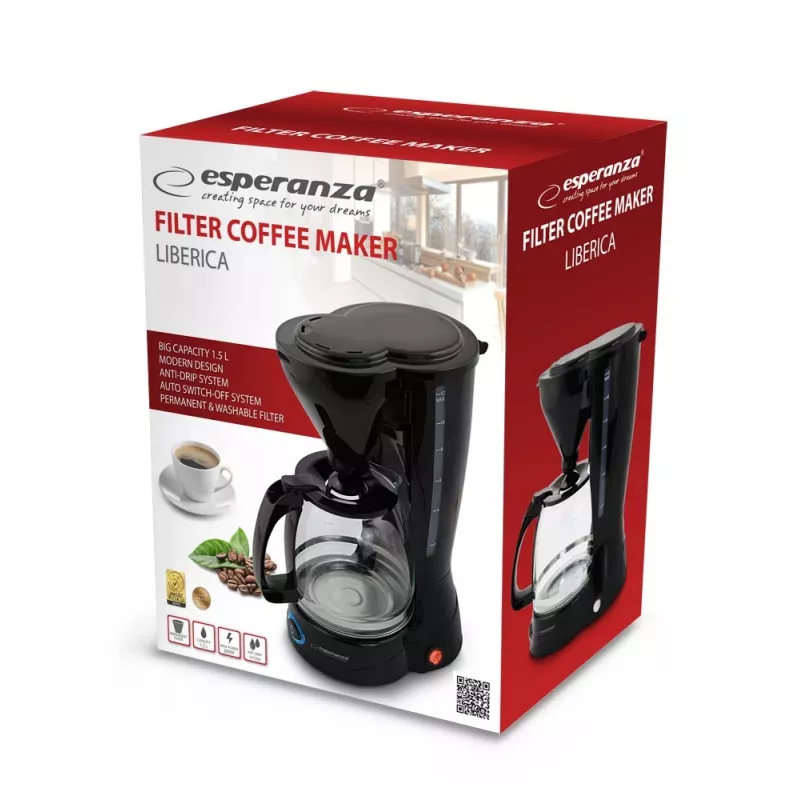 Drip coffee maker ESPERANZA EKC009, 1.5 L water tank, 800 W, countertop, black