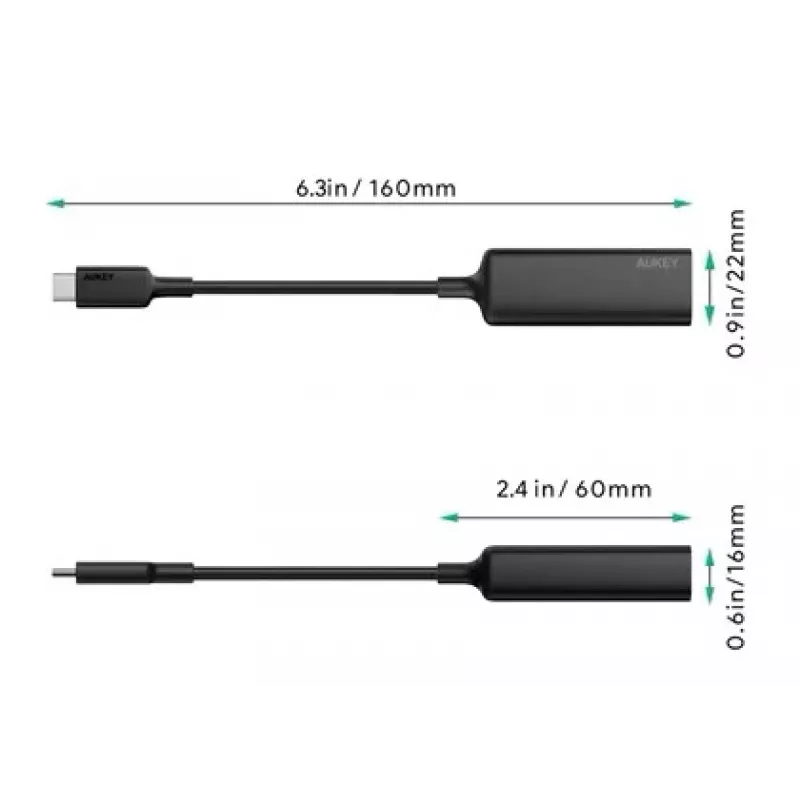 Ethernet Adapter Aukey CB-A30 USB‑C to Gigabit RJ45 10/100/1000 Mbps, USB 3.0, Aluminium, LED indicators