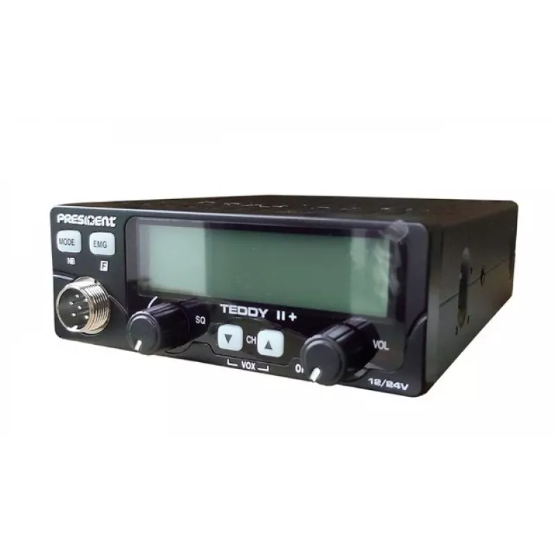CB radio President Teddy II+ — 40 channels, 4W TX, 12/24V, noise blocker, 125×125×45 mm