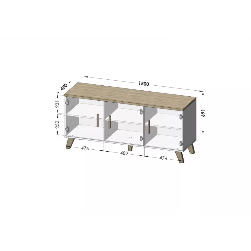 Cama sideboard LOTTA 150 3D white + sonoma oak