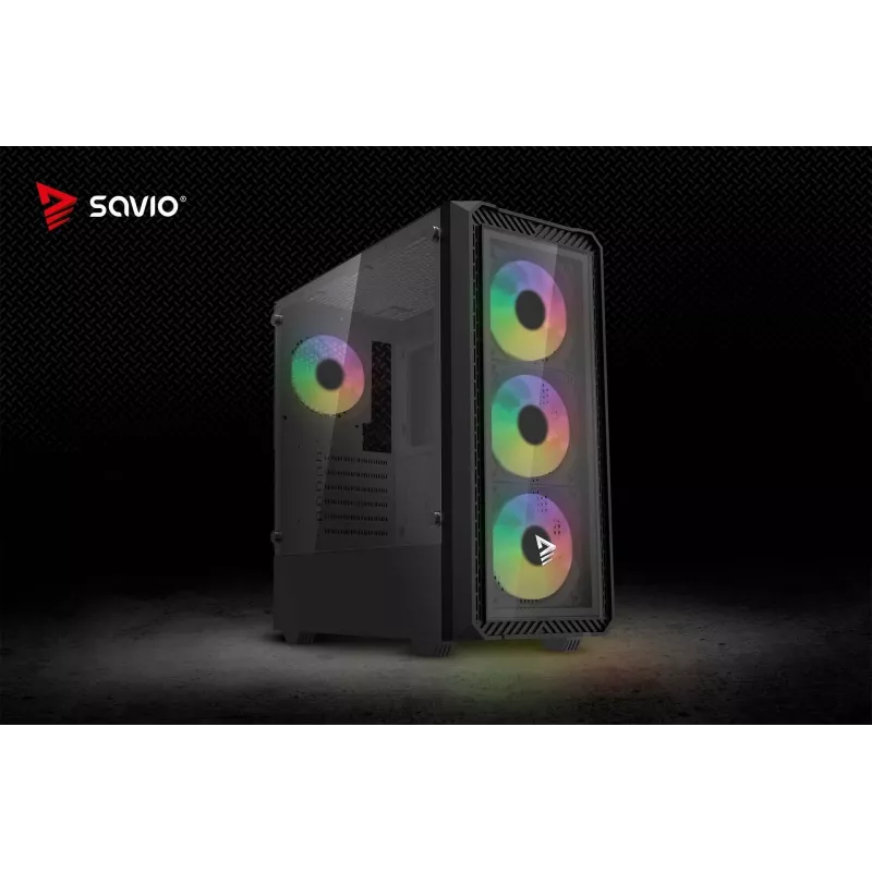 PC Cube Case SAVIO Noctis Glass RGB — Black, ATX/Micro-ATX, 210×410×450 mm, 3×120 mm front fans