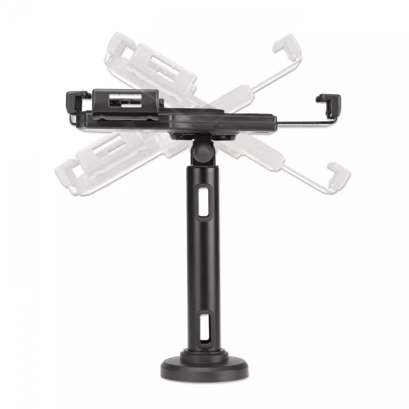 Manhattan iPad & Tablet Desk Stand, Lockable, Wall Mountable, Secure Anti-Theft, 7.9 inch to 10.5 inch tablets, 360° Rotation, +/- 70° Tilt, 330° Swivel, Black, Lifetime Warranty