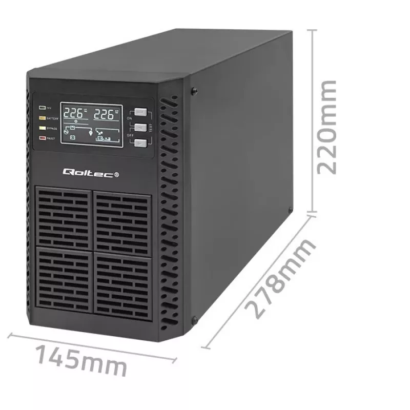 Qoltec Uninterruptible Power Supply (UPS) | 1kVA | 1000W | Power Factor 1.0 | LCD | EPO | USB | Online