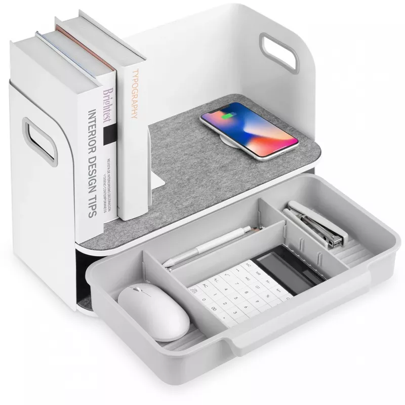 Digitus Desktop Organizer with Qi Charger Steel Grey White 1 Drawer