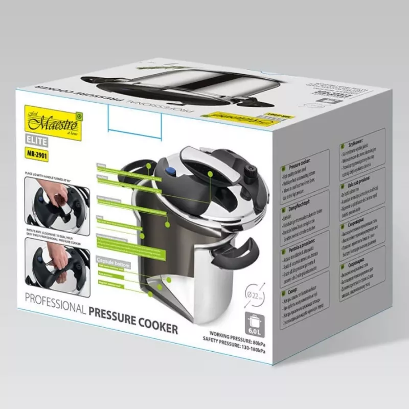 Pressure cooker Maestro MR-2901, 6 L, 22 cm diameter, silver, non-stick coating