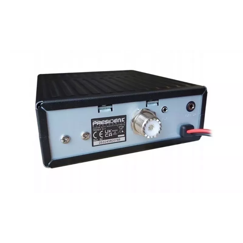 CB radio President Teddy II+ — 40 channels, 4W TX, 12/24V, noise blocker, 125×125×45 mm