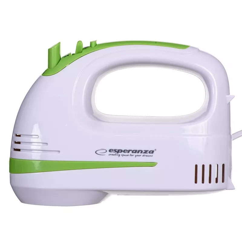 Hand mixer ESPERANZA EKM011 — 400 W, 5 speeds, turbo, dough hooks and beaters, 220–240 V, white/light green
