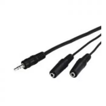 Wentronic Goobay 3,5mm-jack-Adapter Cable, Black, 0.2 m - jack 3,5 mm-Plug (3-Pin, Stereo) > 2x jack 3,5 mm-Socket (2-Pin, Mono) (50465)