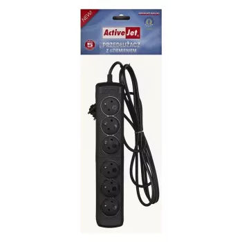 Power strip ActiveJet 6GNU - 3M - C, 6 sockets, Type E, 3 m cable, 10 A, black