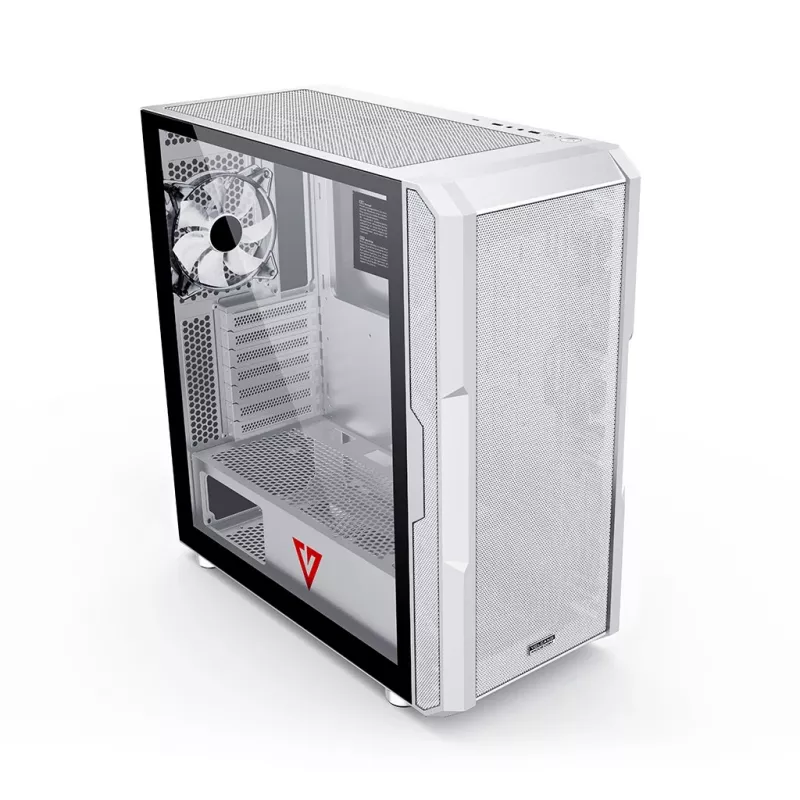 PC Case MODECOM AMIRANI ARGB Midi Tower White — ATX/ITX, 35 cm GPU, 16.5 cm CPU cooler, 2x200 mm fans
