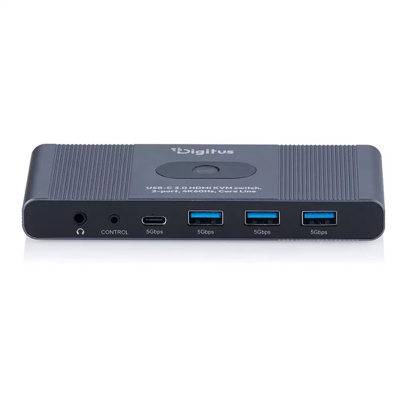 KVM switch DIGITUS USB-C 3.0 HDMI 2‑port 4K60Hz, USB-C/USB-A, aluminium, 135×60×30 mm