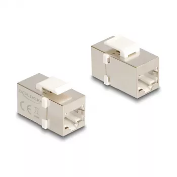 Keystone module DELOCK 90637 — flat RJ-45, silver/white, 16.1×29.9×20.7 mm
