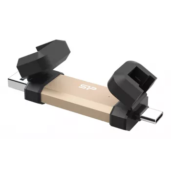 USB flash drive Silicon Power DS72 1 TB, USB 3.2 Gen 2, Type-A and Type-C, aluminium/rubber cap, gold