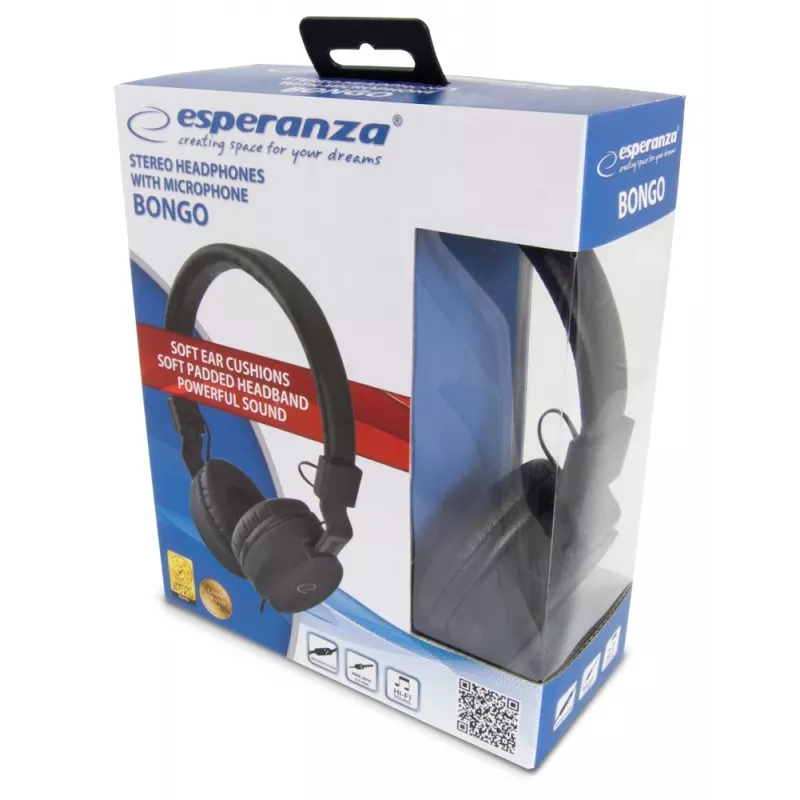 Headphones ESPERANZA BONGO EH212K — wired, head-band, 20–20000 Hz, 1.5 m cable, black