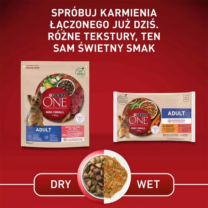 Purina One Mini Adult Beef & Rice dry dog food, 800 g