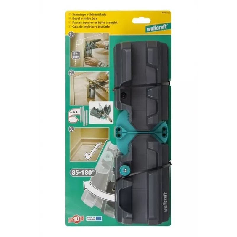 Bevel and mitre box Wolfcraft 6948200 — mitre guide, 85–180° measurement, for boards up to 3 cm, black