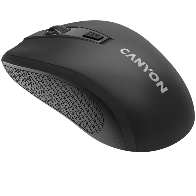 CANYON MW-7, 2.4Ghz wireless mouse, 6 buttons, DPI 800/1200/1600, with 1 AA battery ,size 110*60*37mm,58g,black