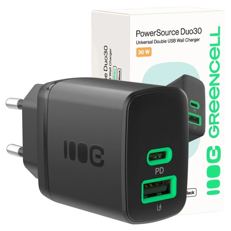 Charger Green Cell PowerSource Duo30 – 1× USB-A, 1× USB-C, 3A