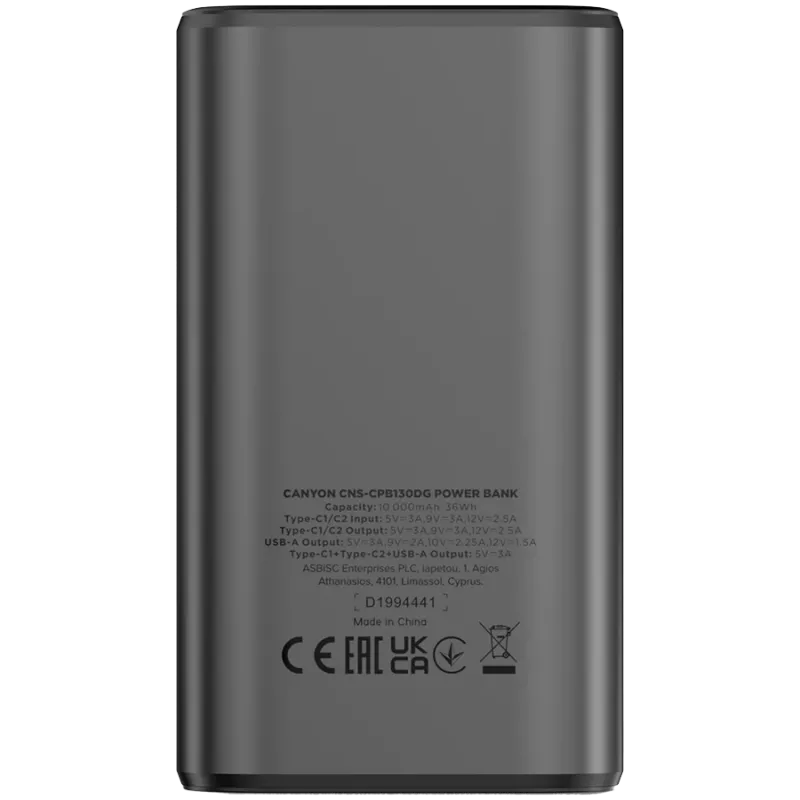 Portable Power Bank CANYON OnPower 130 TFT 10000 mAh